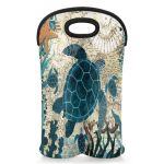 Vintage Sea Turtle 2 Bottle Wine Carrier Tote Bag Insulated Wine Bottles Neoprene Bag With Secure Carry Handle Portable Wine Coo