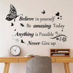 1PC Artistic Fonts Pvc Wall Decal Inspirational Butterfly Quotes Slogan Mural Self-adhesive Removable Wall Art Sticker For Bar C