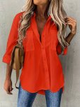 Dual Pockets Button Front Shirt Essential Solid Color Long Sleeve Shirt For Spring & Fall Women's Clothing