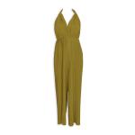 Chartreuse Pleated Halter Jumpsuit