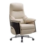 Modern Reclining Leather Executive Office Chair With Adjustable Height & Swivel Rosewood Grain + Khaaki Grey Leather