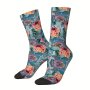 1 Pair Of Men's Happy Funny Protea Flowers Pattern Vintage Harajuku Hip Hop Novelty Crew Socks Soft Breathable Comfy Socks For Casual Wearing