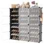 Wexcise Portable Shoe Rack Organizer With Door 48 Pairs Shoe Storage Cabinet Easy Assembly Plastic Adjustable Shoe Organizer Stackable Detachable Fr