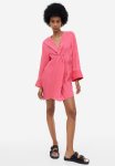 Textured-weave Knot-detail Dress - Pink