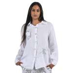 Sequin Star Heraldic Print Detail Linen Shirt - White L xl