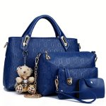 4PCS SET New Handbag Shoulder Straddle Package Pu Leather Cosmetic Bag
