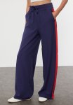 Wide Leg Woven Trousers With Elastic - Navy blue