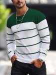 Men's Striped Knitted Pullover Casual Long Sleeve High Stretch Turtle Neck Sweater For Fall Spring