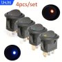 4PCS/SET 12V Round Rocker Switch On-off 2 Position 3 Pins LED Light Dot Boat Toggle Switches