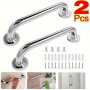 1/2PCS Thickened Stainless Steel Bathroom Handrails - Barrier-free Safety Railings Anti-slip Handles Robust Stylish Bathroom Safety Equipment For Elderly Disabled Bathroom Tools