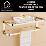 Modern Polished Gold Round 5 Bar Towel Rail - 600MM