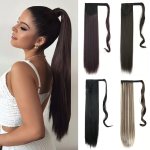 Synthetic Ponytail Extension Long Straight Wrap Around Clip-in Hairpiece Women's Voluminous Tail
