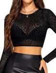 Avidlove Mesh Top Sheer Crop Top Mesh Crop Tops For Women Long Sleeve Long Sleeve Crop Top PAT12 4XL