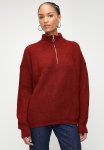 Soft Textured Zipper Knitwear Sweater - Red