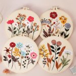4PCS Embroidery Kit With Floral Pattern And Instructions Hoops Floss Threads Needles 3 Pack Cross Stitch Kits Embroidery Starter