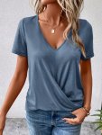 Twist Hem V Neck T-Shirt Casual Short Sleeve T-Shirt For Spring & Summer Women's Clothing