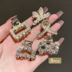 5PCS Rhinestone Faux Pearl Hair Clips Suitable For Party Holiday Hair Styling Perfect Gifts For Girls