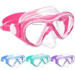 Kids Swim Goggles Snorkel Diving Mask For Boys Girls Ages 5-15 Anti-fog Swimming Goggles With Nose Cover 1PCS Light Pink