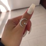 1PC Trendy Cuff Ring Moon And Sun Design Crescent Shape Inlaid Rhinestone Match Daily Outfits Dainty Party Accessory
