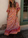 Plus Size Floral Print Loose Dress Vacation Cuff Half Sleeve Dress For Spring & Summer Women's Plus Size Clothing