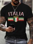 Men's Italia Graphic Print T-Shirt Short Sleeve Crew Neck Tee Men's Clothing For Summer Outdoor