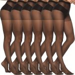 6 Pack Solid Slim Tights High Waist Semi-sheer Footed Pantyhose Women's Stockings & Hosiery