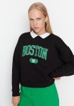 Printed Boyfriend Thick Fleece Sweatshirt - Black