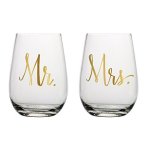 Slant Mr & Mrs Stemless Wine Glasses- Set Of 2