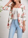 Floral Print Open Front Blouse Elegant 3 4 Sleeve Blouse For Spring & Fall Women's Clothing