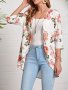Floral Print Open Front Blouse Elegant 3/4 Sleeve Blouse For Spring & Fall Women's Clothing