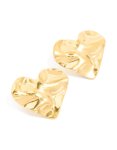 Waterproof Gold Plated Stainless Steel Crinkle Heart Stud Earrings