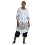Giant Flower Border Linen Midi Dress shirt - White L xl
