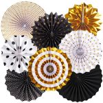 Black And Gold Decorations Hanging Honeycomb Paper Pompoms Fan For Graduation Birthday Wedding Photo Backdrop Prom Night New Yea