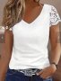 Lace Stitching V-neck T-shirt Casual Short Sleeve Top For Spring & Summer Women's Clothing