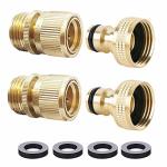 Hqmpc Garden Hose Quick Connect Solid Brass Quick Connector Garden Hose Fitting Water Hose Connectors 3 4 Inch Ght 2SETS