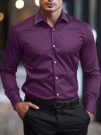 Men's Classic Design Long Sleeve Single-breasted Lapel Shirt With Plaid Pattern Detail Dress Shirt For Business And Formal Occas