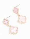 Rose Gold Cubic Zirconia Pink Flower Drop Earrings