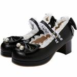 Luxmax Womens Cute Mary Janes Platform Mid Block Heel Pumps With Pearl Shoes Kawaii Chunky Heel Pumps Size 14 M Us BLACK1
