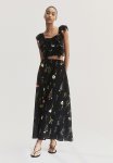 Linen-blend Cropped Blouse - Black