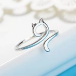 Cute Cat Design Adjustable Ring For Women Simple Fashion Zinc Alloy With Glass Accents Non-tarnish Open Cat Ears Statement Ring