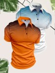 2PCS Men's Gradient Pattern Print Short Sleeve Lapel Golf Shirts Casual Style Slight Stretch Regular Fit Summer Tops Summer Golf
