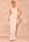 Satin Boat Neck Sleeveless Maxi Dress - Champagne