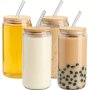 16OZ Mason Jar Drinking Glass With Lid & Straw - Heat Resistant Reusable Coffee Cup For Iced Tea Juice Milk - Perfect Birthday Gift