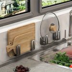 2PCS Easy-install Wooden Kitchen Hook Rack - Stainless Steel Wall-mounted Multi-functional Storage For Kitchen Bedroom Bathroom