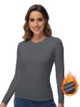 Women's Long Sleeve Round Neck Thermal Top Basic Style Crew Neck Shirt Ladies' Ultra Warm Underwear For Cold Weather Solid Color