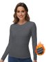 Women's Long Sleeve Round Neck Thermal Top Basic Style Crew Neck Shirt Ladies' Ultra Warm Underwear For Cold Weather Solid Color For Fall & Winter