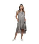 2-TEXTURED Hi-lo Linen Dress - Light Grey L xl