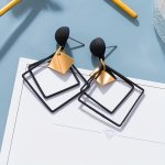 Double Black Hollow Rhombus Shape Dangle Earrings Elegant Simple Style Zinc Alloy Jewelry Daily Casual