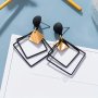 Double Black Hollow Rhombus Shape Dangle Earrings Elegant Simple Style Zinc Alloy Jewelry Daily Casual
