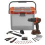 Black + Decker 18V Cordless Hammer Drill + 44 Accessories + Handtools + Box